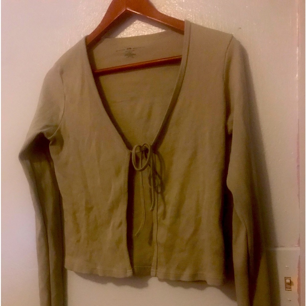 Cardigan tie sweater.